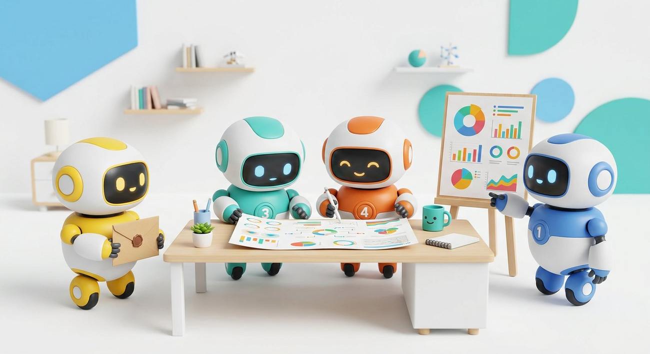 Équipe de petits robots collaborant