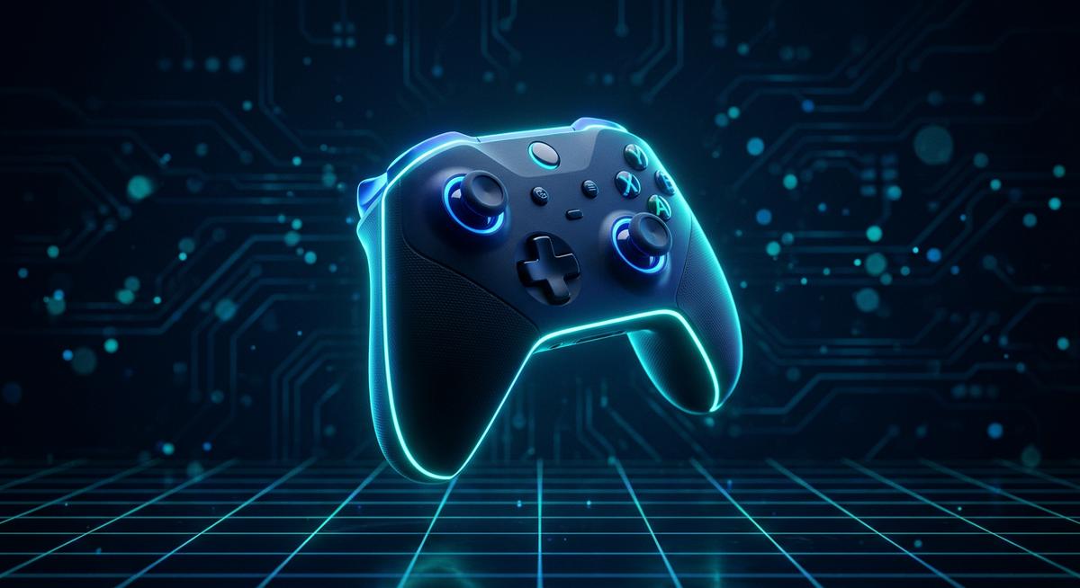 Manette de jeu éclairée en bleu et cyan