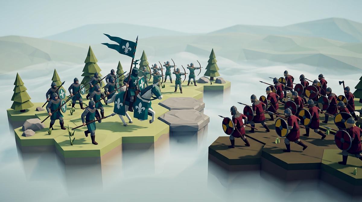 Chevaliers et saxons sur hexagones 3D dans la brume