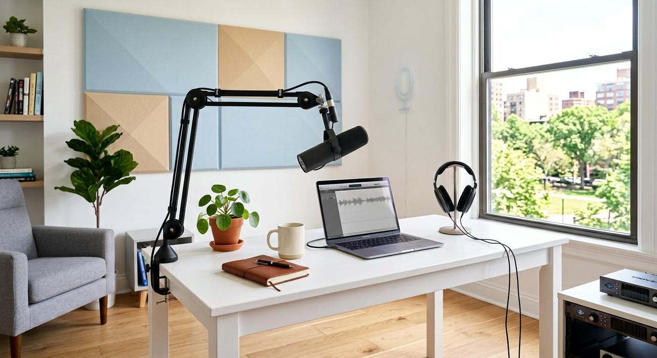 Studio de podcast lumineux