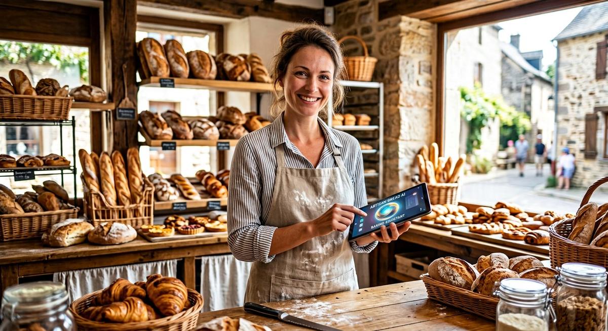 Commerçante utilisant une tablette dans sa boutique